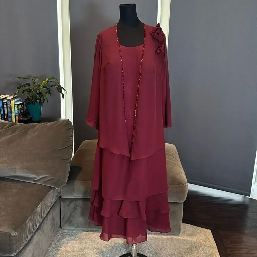 Women’s Mother of the Bride Formal Chiffon Dress ZipBack Matching Jacket Size 20